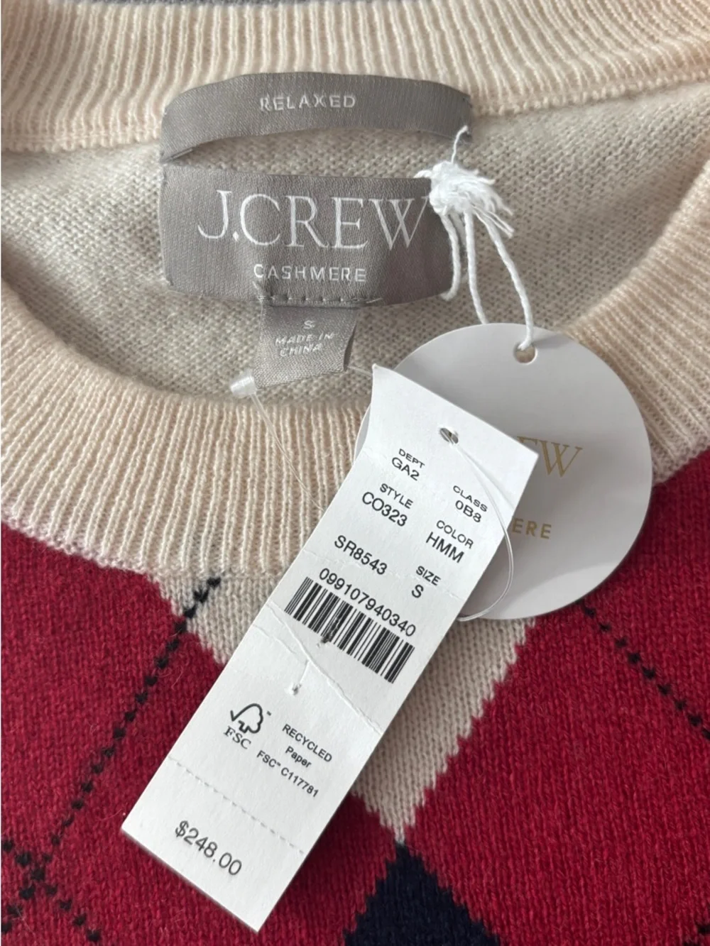 J.Crew Perfect cashmere crewneck sweater in argyle